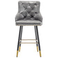 BTExpert 26" High Back Gray PU Leather Tufted Bar Chairs with Gold Nailhead Trim - Set of 2