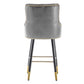 BTExpert 26" High Back Gray PU Leather Tufted Bar Chairs with Gold Nailhead Trim - Set of 2
