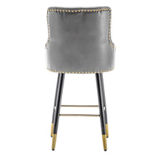 BTEXPERT Premium upholstered Dining 26" High Back Stool Bar Chairs, Gray PU Leather Tufted Gold Nail Head Trim Set of 2