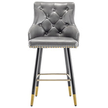 BTEXPERT Premium upholstered Dining 26" High Back Stool Bar Chairs, Gray PU Leather Tufted Gold Nail Head Trim Set of 2
