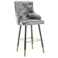 BTExpert 26" High Back Gray PU Leather Tufted Bar Chairs with Gold Nailhead Trim - Set of 2