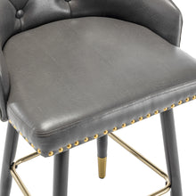 BTEXPERT Premium upholstered Dining 26" High Back Stool Bar Chairs, Gray PU Leather Tufted Gold Nail Head Trim Set of 2