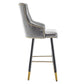 BTExpert 26" High Back Gray PU Leather Tufted Bar Chairs with Gold Nailhead Trim - Set of 2