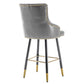 BTExpert 26" High Back Gray PU Leather Tufted Bar Chairs with Gold Nailhead Trim - Set of 2