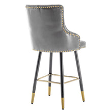 BTEXPERT Premium upholstered Dining 26" High Back Stool Bar Chairs, Gray PU Leather Tufted Gold Nail Head Trim Set of 2