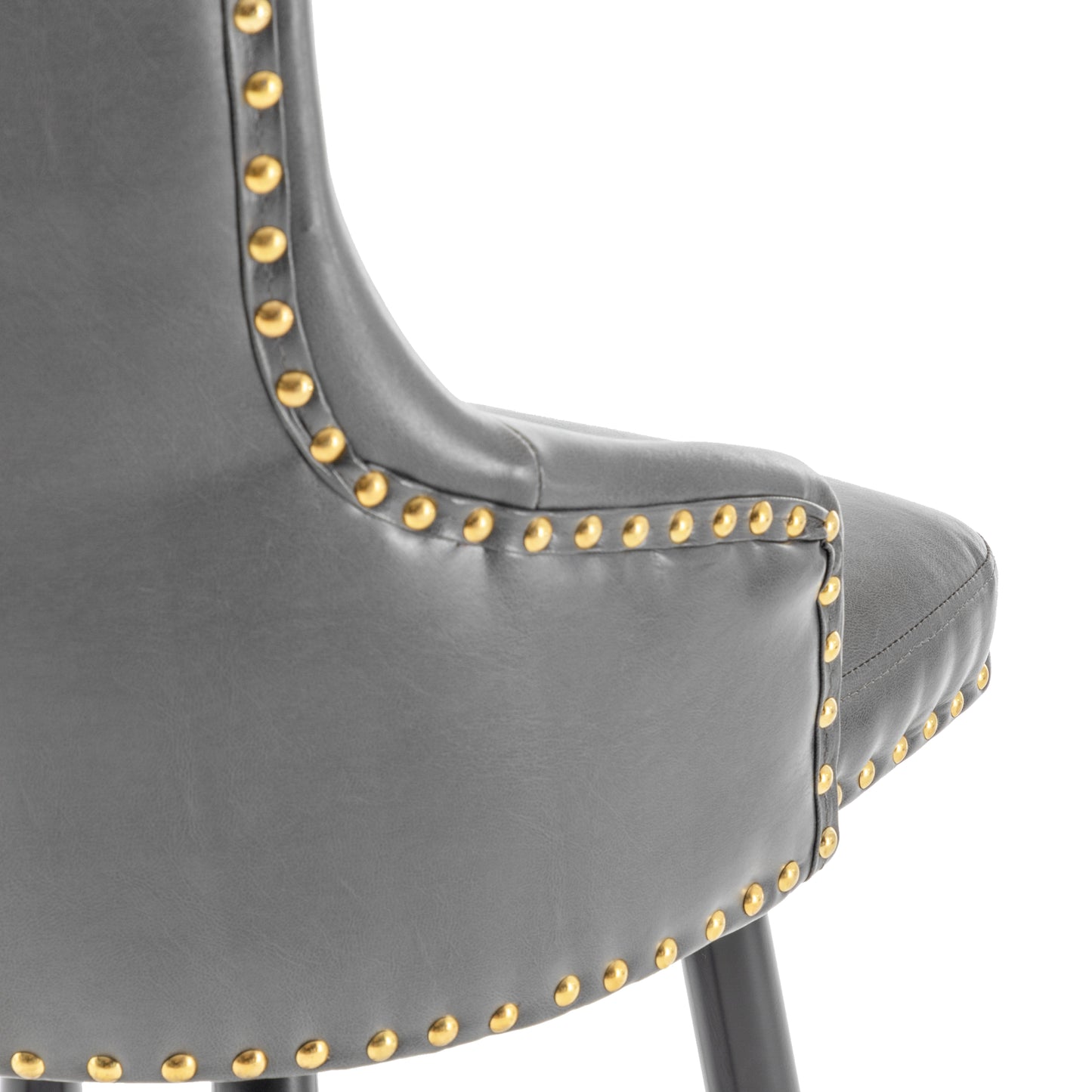 BTExpert 26" High Back Gray PU Leather Tufted Bar Chairs with Gold Nailhead Trim - Set of 2