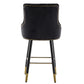 BTExpert 25" Black Velvet Tufted Bar Chairs, Gold Nailhead Trim - Set of 2