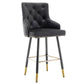 BTExpert 25" Black Velvet Tufted Bar Chairs, Gold Nailhead Trim - Set of 2