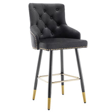 BTEXPERT Premium upholstered Dining 25" High Back , Black Velvet Tufted Gold Nail Head Trim Stool Bar Chairs Set of 2