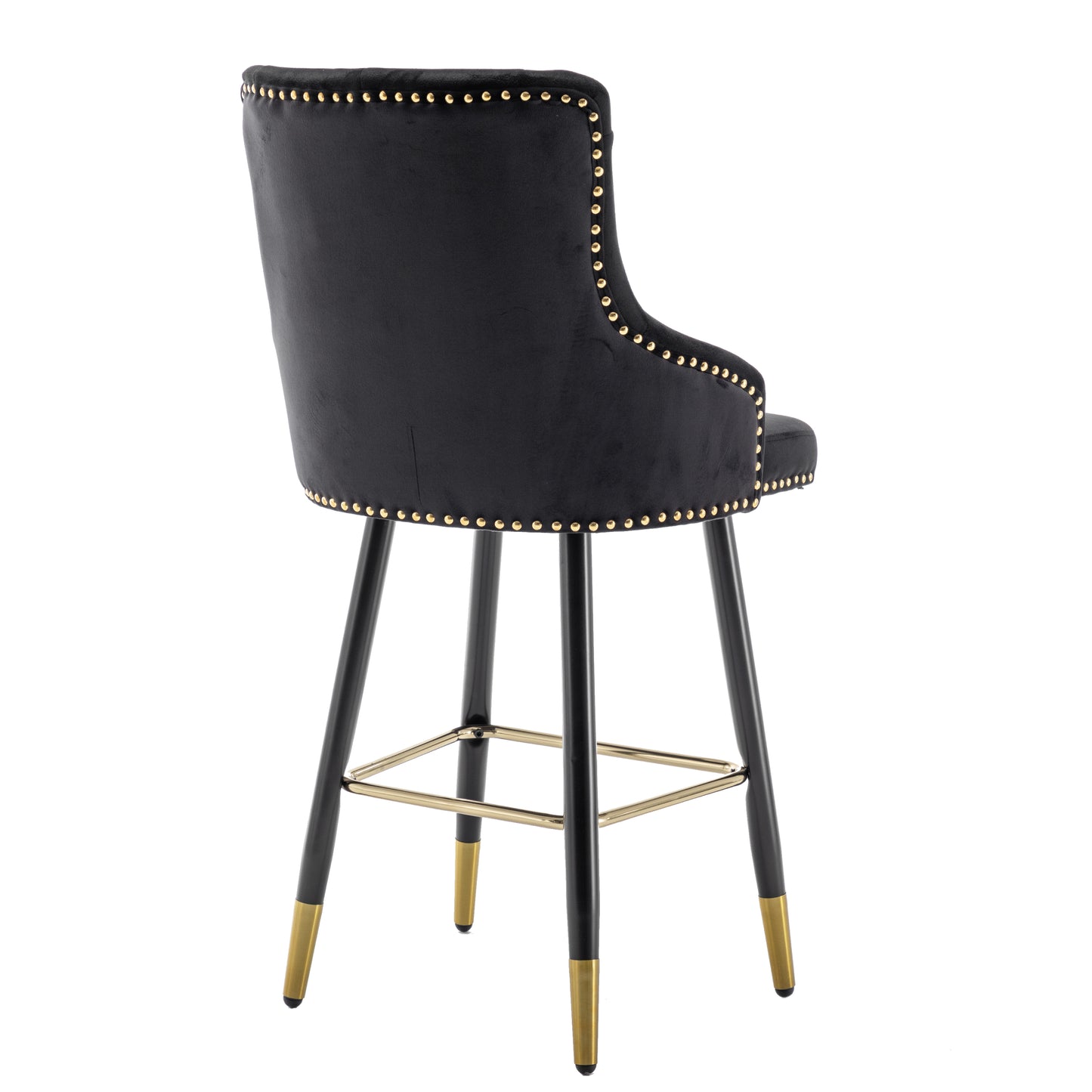 BTExpert 25" Black Velvet Tufted Bar Chairs, Gold Nailhead Trim - Set of 2
