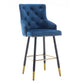 BTEXPERT Premium upholstered Dining 25" High Back Stool Bar Chairs, Blue Velvet Tufted Gold Nail Head Trim   One