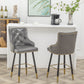 BTExpert 26" High Back Gray PU Leather Tufted Bar Chairs with Gold Nailhead Trim - Set of 2