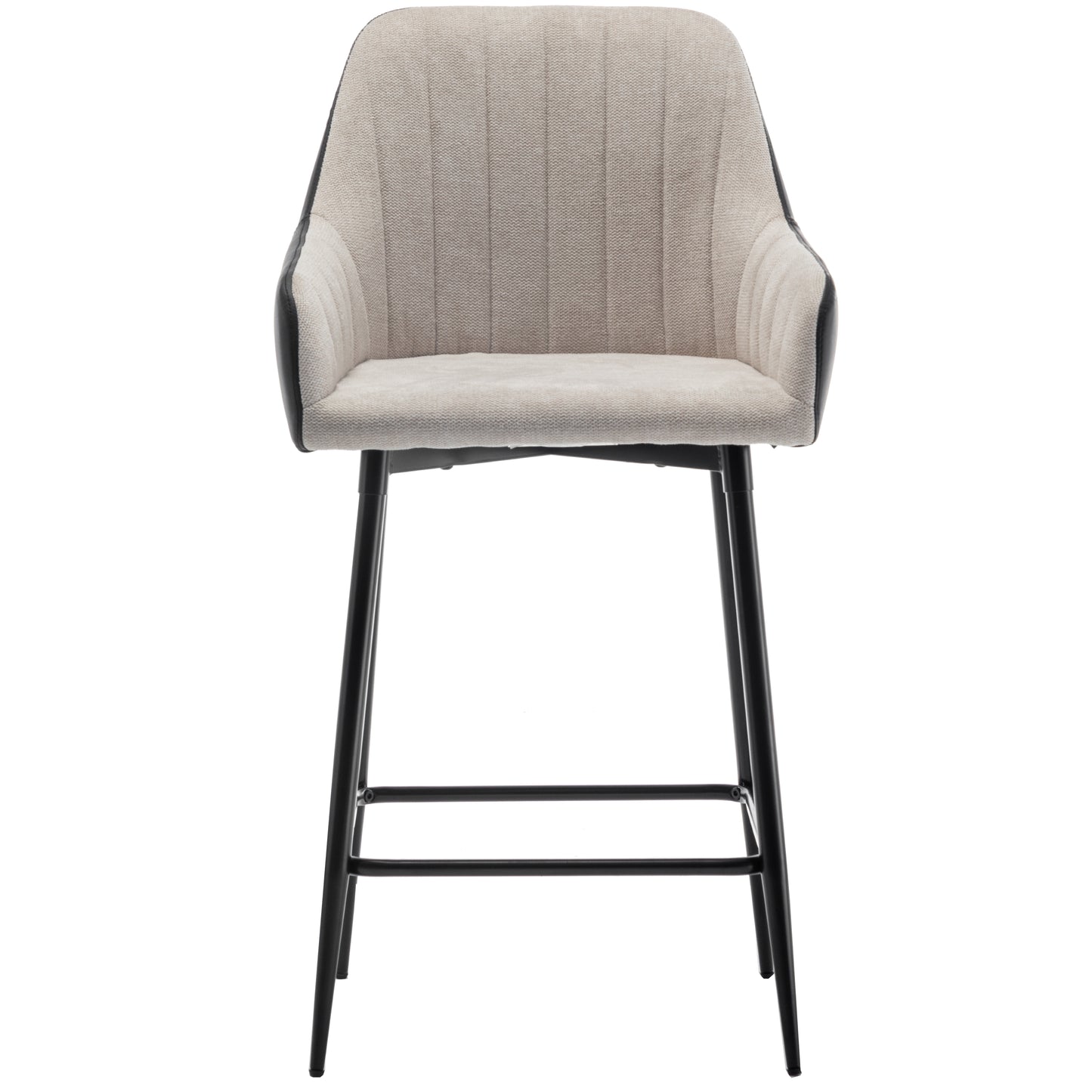BTExpert Earth Tone Premium 24" High Back Dining Bar Stools, Beige Linen & Black PU Leather - Set of 2