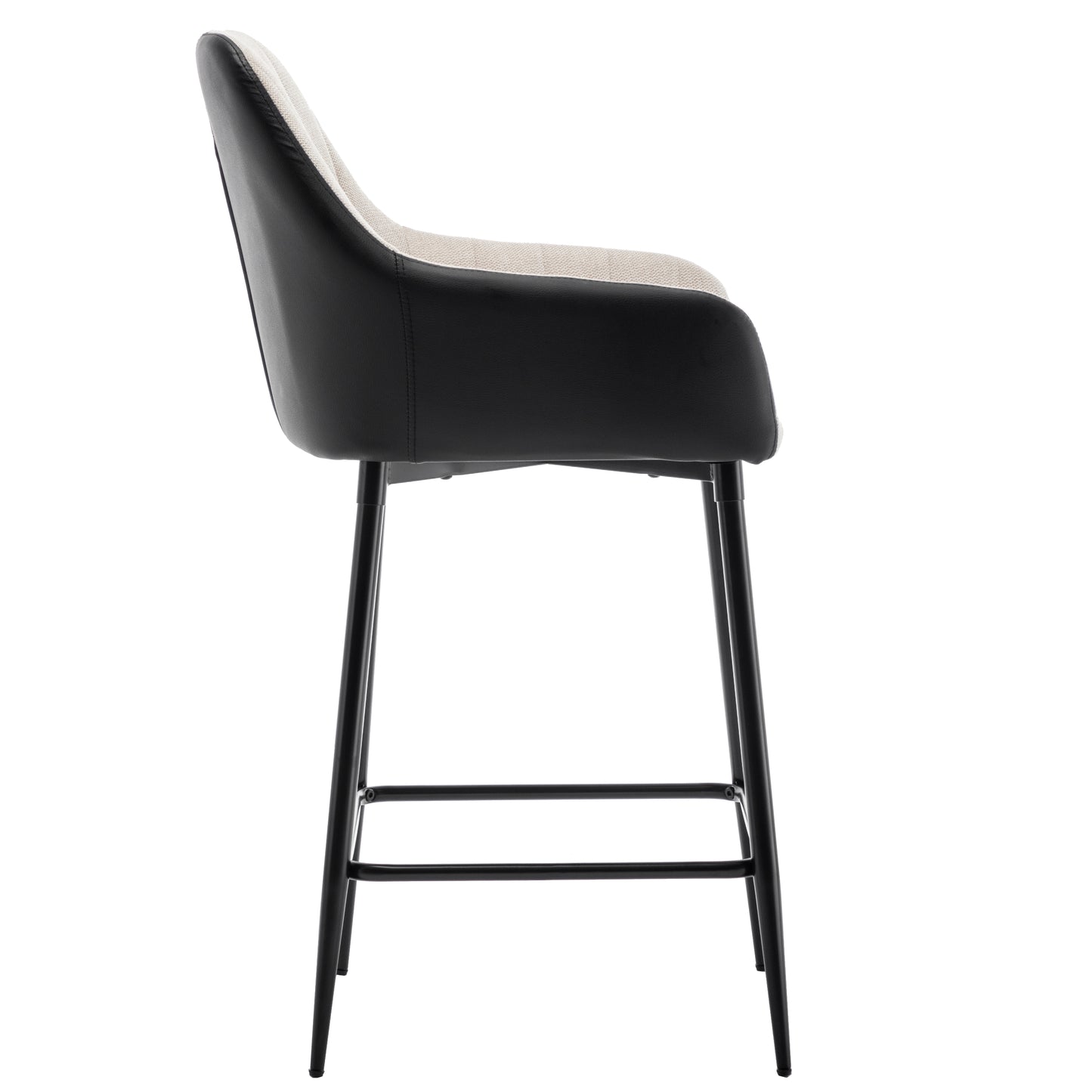 BTExpert Earth Tone Premium 24" High Back Dining Bar Stools, Beige Linen & Black PU Leather - Set of 2