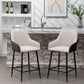 BTExpert Earth Tone 25" High Back Bar Stools, Beige Fabric & Black PU Leather Upholstered Chairs - Set of 2
