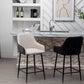 BTExpert Earth Tone 25" High Back Bar Stools, Beige Fabric & Black PU Leather Upholstered Chairs - Set of 2
