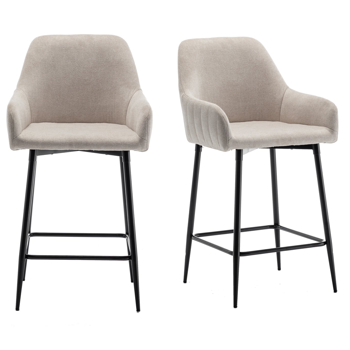 BTExpert Premium upholstered Dining 25" High Back Stool Bar Chairs, Beige fabric Barstools - Set of 2