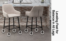 BTEXPERT Premium upholstered Dining 24" High Back Stool Bar Chairs, Beige Linen Fabric Barstools Set of 2