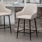BTEXPERT 24" High Back Dining Bar Stools, Beige Linen Fabric Barstools - Set of 2