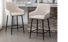 BTEXPERT Premium upholstered Dining 24" High Back Stool Bar Chairs, Beige Linen Fabric Barstools Set of 2