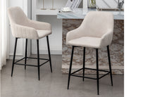BTEXPERT Premium upholstered Dining 24" High Back Stool Bar Chairs, Beige Linen Fabric Barstools Set of 2