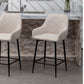 BTEXPERT 24" High Back Dining Bar Stools, Beige Linen Fabric Barstools - Set of 2
