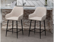 BTEXPERT Premium upholstered Dining 24" High Back Stool Bar Chairs, Beige Linen Fabric Barstools Set of 2