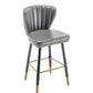 BTExpert 25" High Back Dining Bar Stools, Gray PU Leather Shellback with Gold Trim Feet - Set of 2