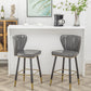 BTExpert 25" High Back Dining Bar Stools, Gray PU Leather Shellback with Gold Trim Feet - Set of 2