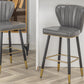BTExpert 25" High Back Dining Bar Stools, Gray PU Leather Shellback with Gold Trim Feet - Set of 2