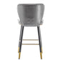 BTExpert 25" High Back Dining Bar Stools, Gray PU Leather Shellback with Gold Trim Feet - Set of 2