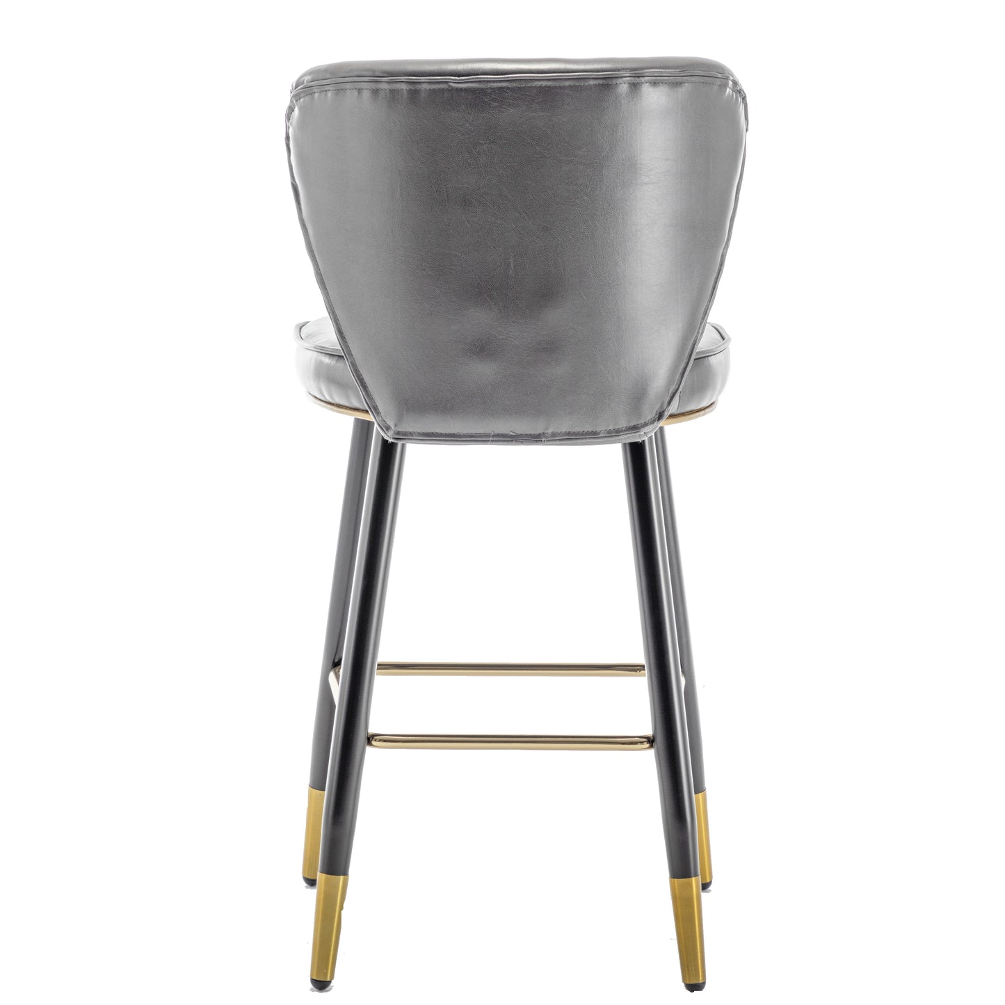 BTExpert 25" High Back Dining Bar Stools, Gray PU Leather Shellback with Gold Trim Feet - Set of 2