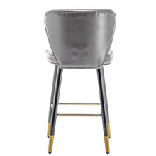 BTEXPERT upholstered Dining 25" High Back Stool Bar Chairs, Gray PU Leather Shellback Seat and Gold Trim Feet  Set of 2