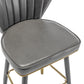 BTExpert 25" High Back Dining Bar Stools, Gray PU Leather Shellback with Gold Trim Feet - Set of 2