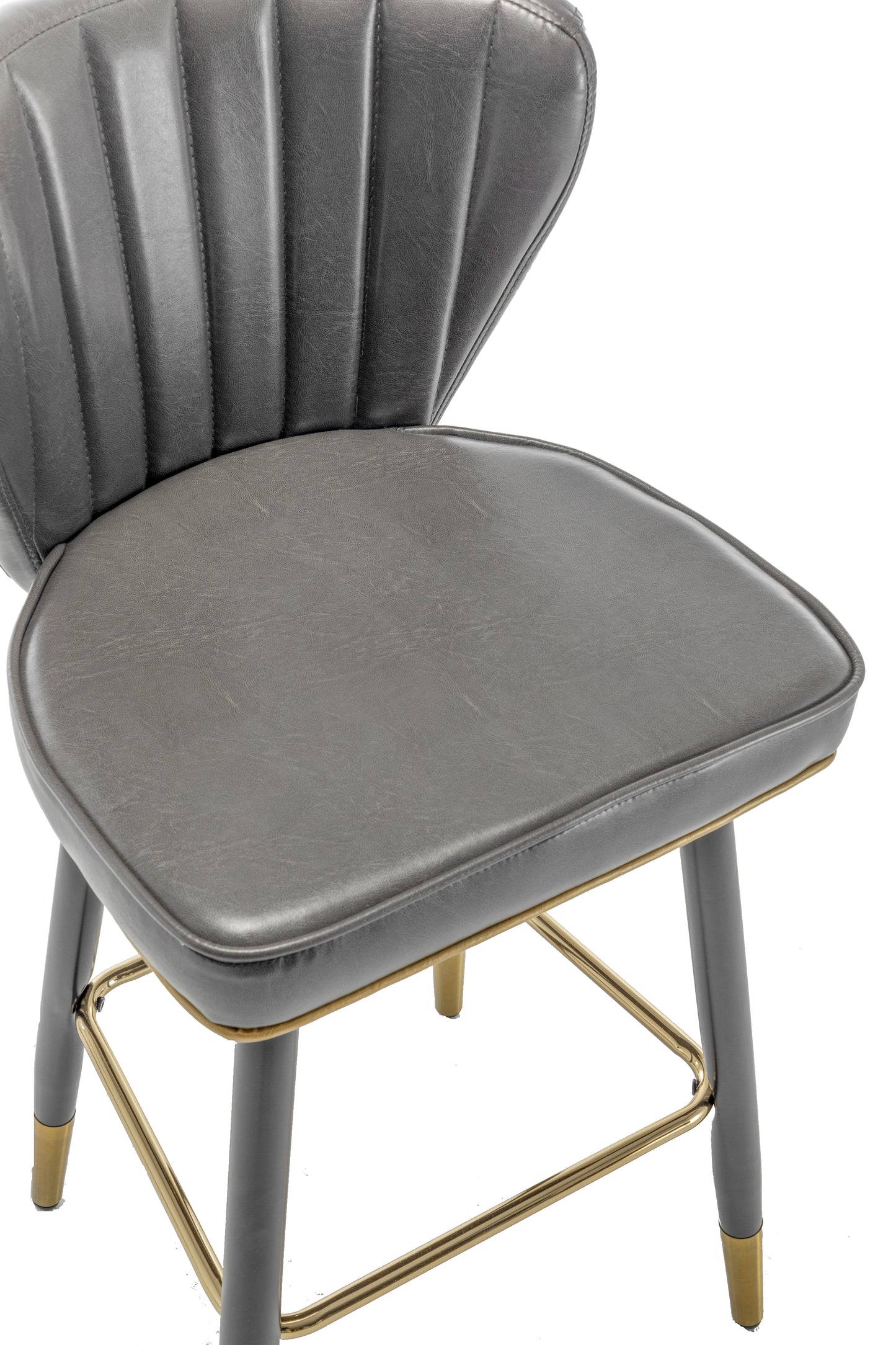 BTExpert 25" High Back Dining Bar Stools, Gray PU Leather Shellback with Gold Trim Feet - Set of 2