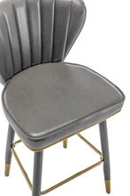 BTEXPERT upholstered Dining 25" High Back Stool Bar Chairs, Gray PU Leather Shellback Seat and Gold Trim Feet  Set of 2