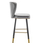 BTExpert 25" High Back Dining Bar Stools, Gray PU Leather Shellback with Gold Trim Feet - Set of 2