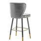 BTExpert 25" High Back Dining Bar Stools, Gray PU Leather Shellback with Gold Trim Feet - Set of 2