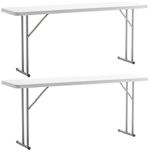 BTExpert 6-Foot - 72" long White Plastic Folding Seminar Training Table Portable 18" Wide narrow, 29" High, events indoor outdoor lightweight Set of 2