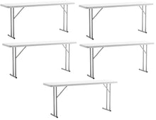 BTExpert 6-Foot - 72" long White Plastic Folding Seminar Training Table Portable 18" Wide narrow, 29" High, events indoor outdoor lightweight Set of 5