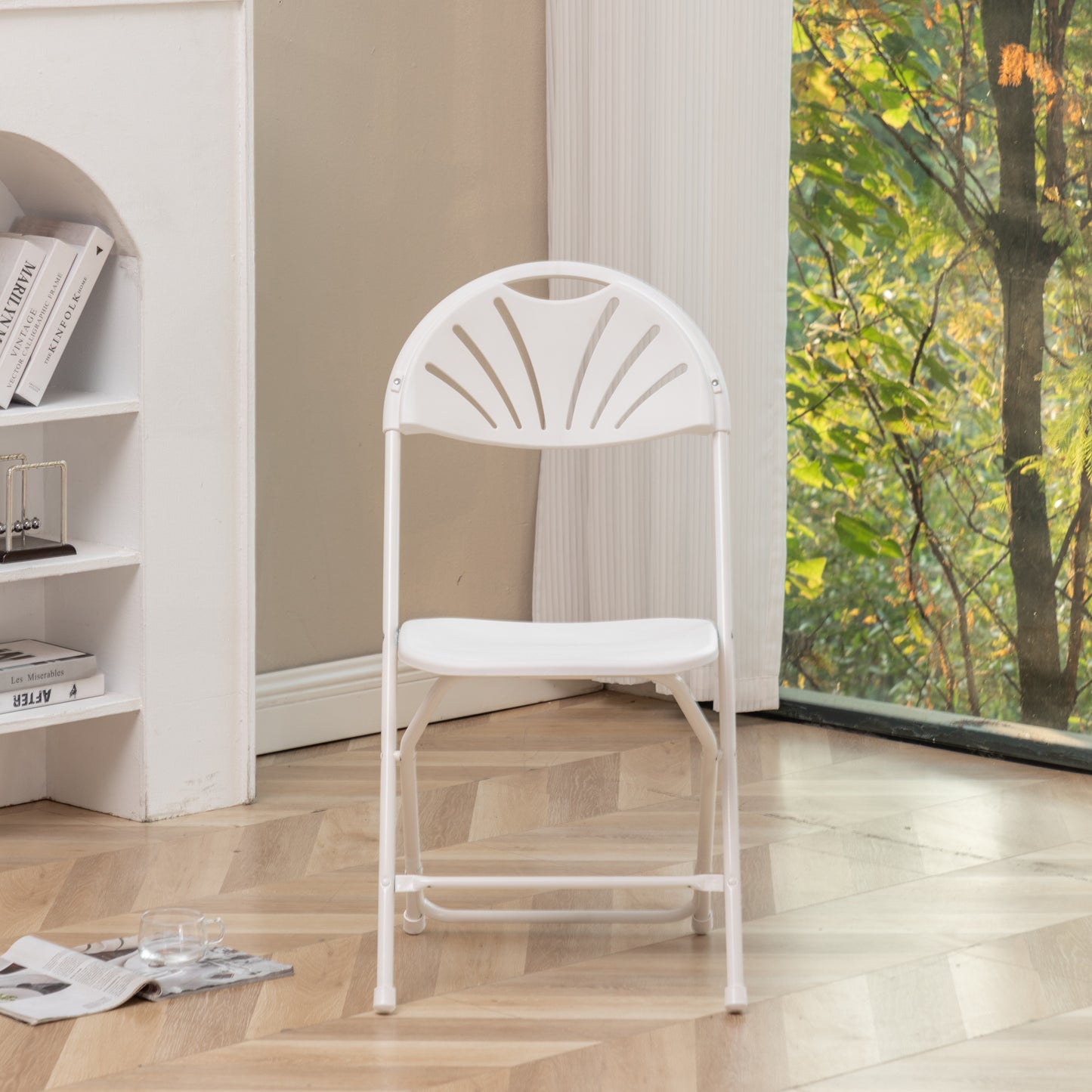 BTExpert White Plastic Folding Chair, Steel Frame, High Capacity, Lightweight, for Event, Wedding, Party - Set of 6