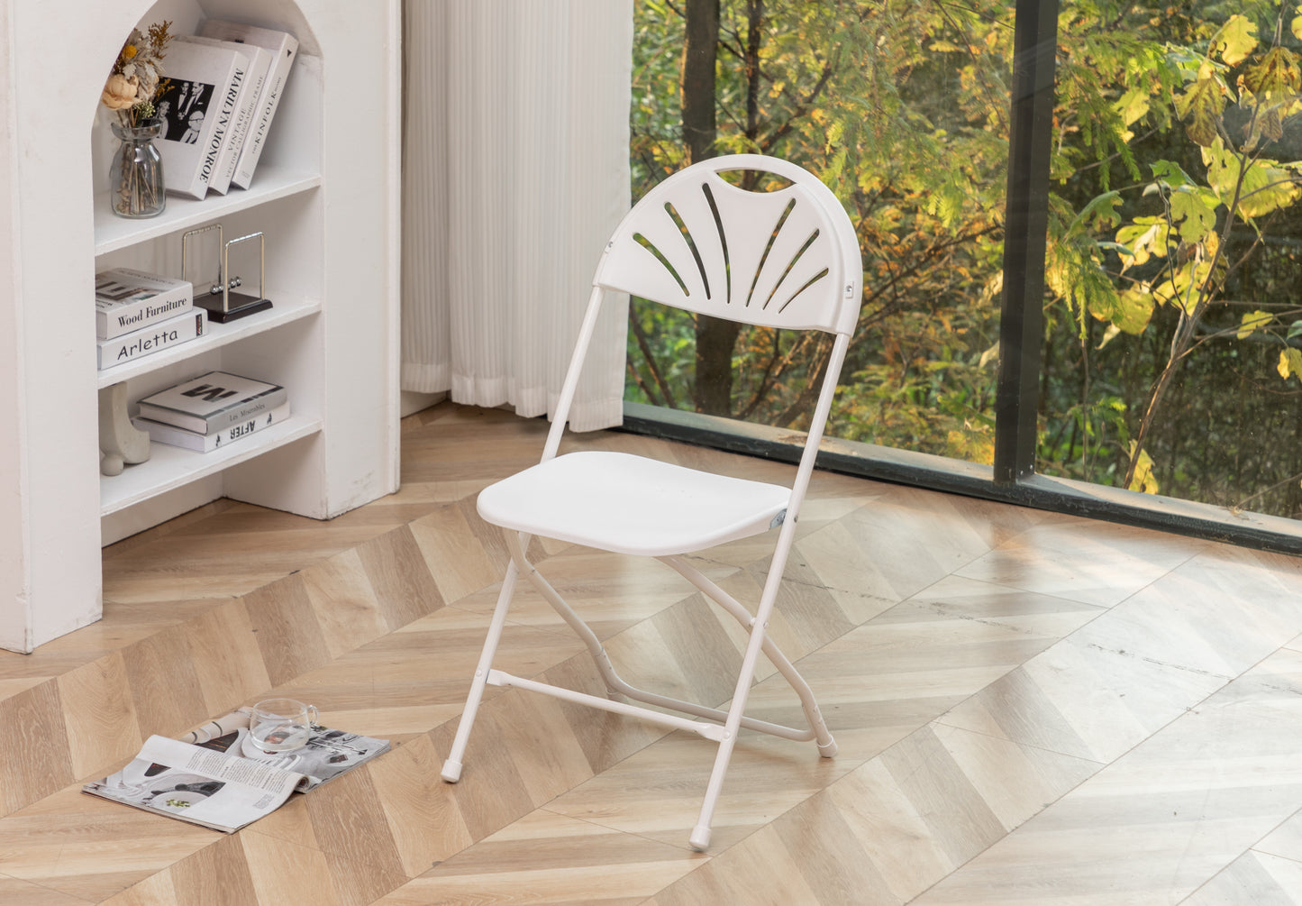BTExpert White Plastic Folding Chair, Steel Frame, High Capacity, Lightweight, for Event, Wedding, Party - Set of 6