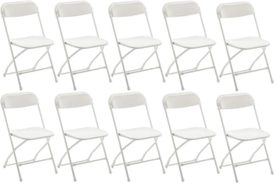 White Plastic Folding Chair Steel Frame Commercial High Capacity Event lightweight Set for Office Wedding Party Picnic Kitchen Dining School Set of 10