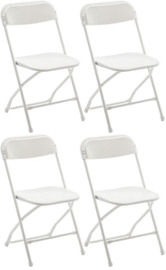 White Plastic Folding Chair Steel Frame Commercial High Capacity Event lightweight for Office Wedding Party Picnic Kitchen Dining School Set of 4