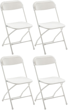 White Plastic Folding Chair Steel Frame Commercial High Capacity Event lightweight for Office Wedding Party Picnic Kitchen Dining School Set of 4