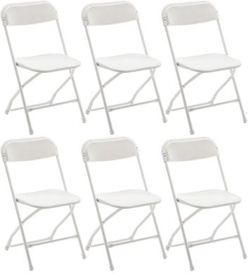 White Plastic Folding Chair Steel Frame Commercial High Capacity Event lightweight Set for Office Wedding Party Picnic Kitchen Dining School Set of 6