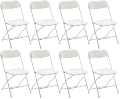 White Plastic Folding Chair Steel Frame Commercial High Capacity Event lightweight Set for Office Wedding Party Picnic Kitchen Dining School Set of 8
