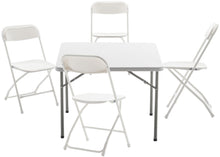 5 Piece Folding Card Table Chair Set 34" Square Granite White Plastic 4 Adult Chairs board games nights gatherings party home outdoor lightweight