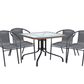 BTExpert Indoor Outdoor 28" Square Glass Metal Table Gray Rattan Trim + 4 Gray Rattan Stack Chairs