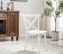 White Cross Back Metal Industrial Modern Vintage Farmhouse Dining Chair, Set of 2